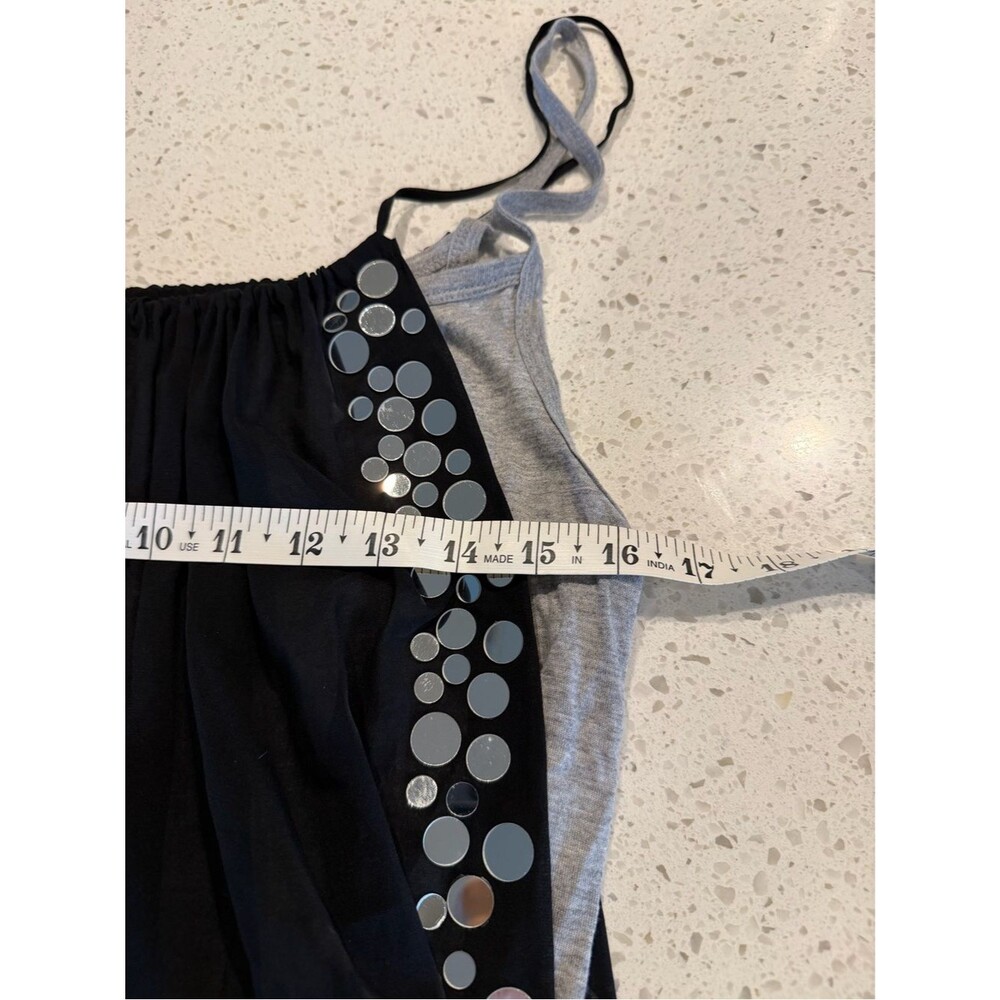 Robert Rodriguez Black Silk Chiffon Mirror Disc Embellished Layered Tank Top 12 - Picture 8 of 9